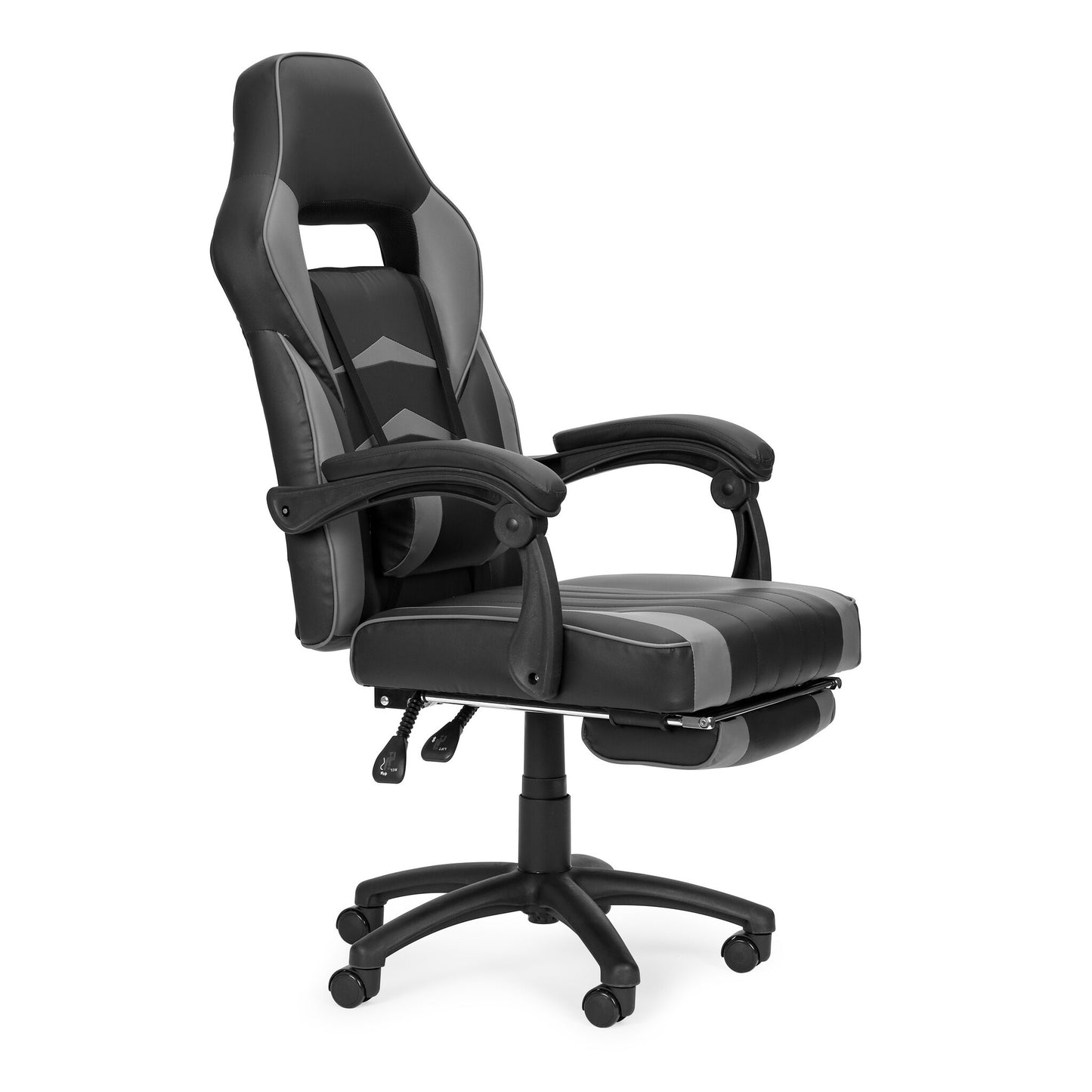 GAMINGSTOEL - Ergonomisch met intrekbare voetsteun en lendenkussen - zwart/grijs
