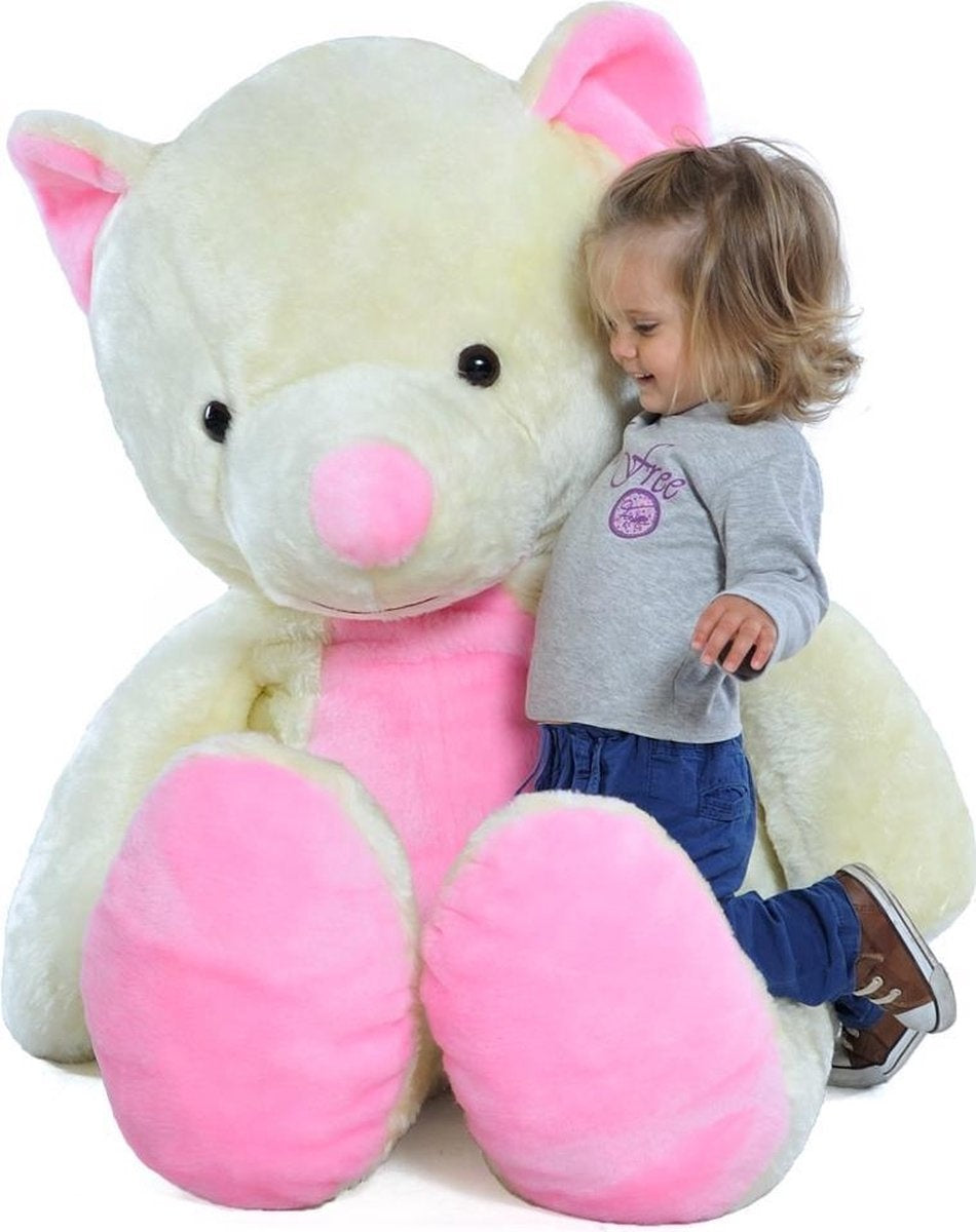 Knuffelbeer - 155cm Realistische Look - Wit/Roze
