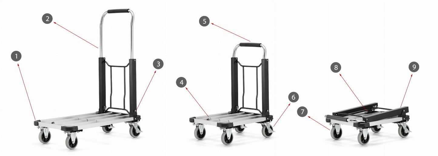 TRANSPORTWAGEN - lichtgewicht aluminium, telescopisch, 150 kg - zilver/zwart