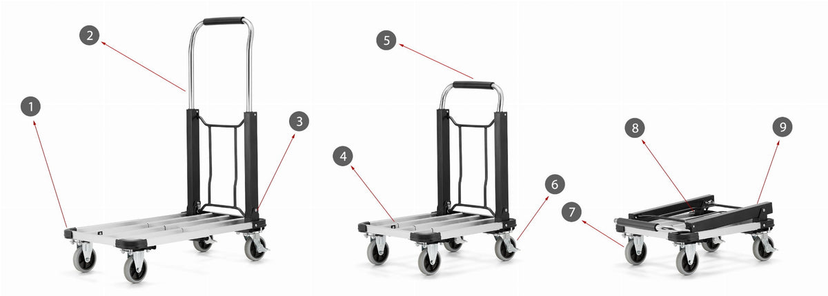 TRANSPORTWAGEN - lichtgewicht aluminium, telescopisch, 150 kg - zilver/zwart