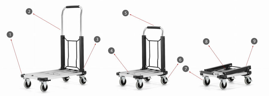 TRANSPORTWAGEN - lichtgewicht aluminium, telescopisch, 150 kg - zilver/zwart