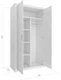 KINDER-KLEDINGKAST - 5 schappen, 2 deuren, RVS-roede - Wit - 90x50x190 cm