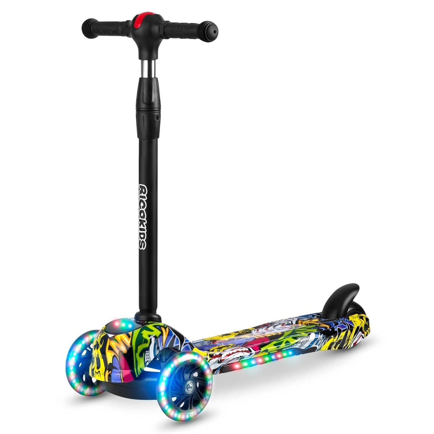 Kinderstep - 3 wielen met LED-verlichting - Zwart met multicolor graffiti
