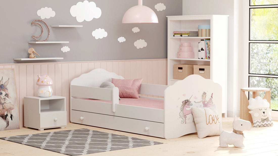 KINDERBED - Verplaatsbare Barrière - Wit/Roze - 160x80 cm