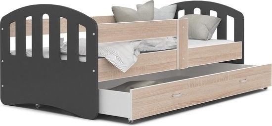 kinderbed - mdf met grenen lattenbodem - houtskleur 80x180 cm