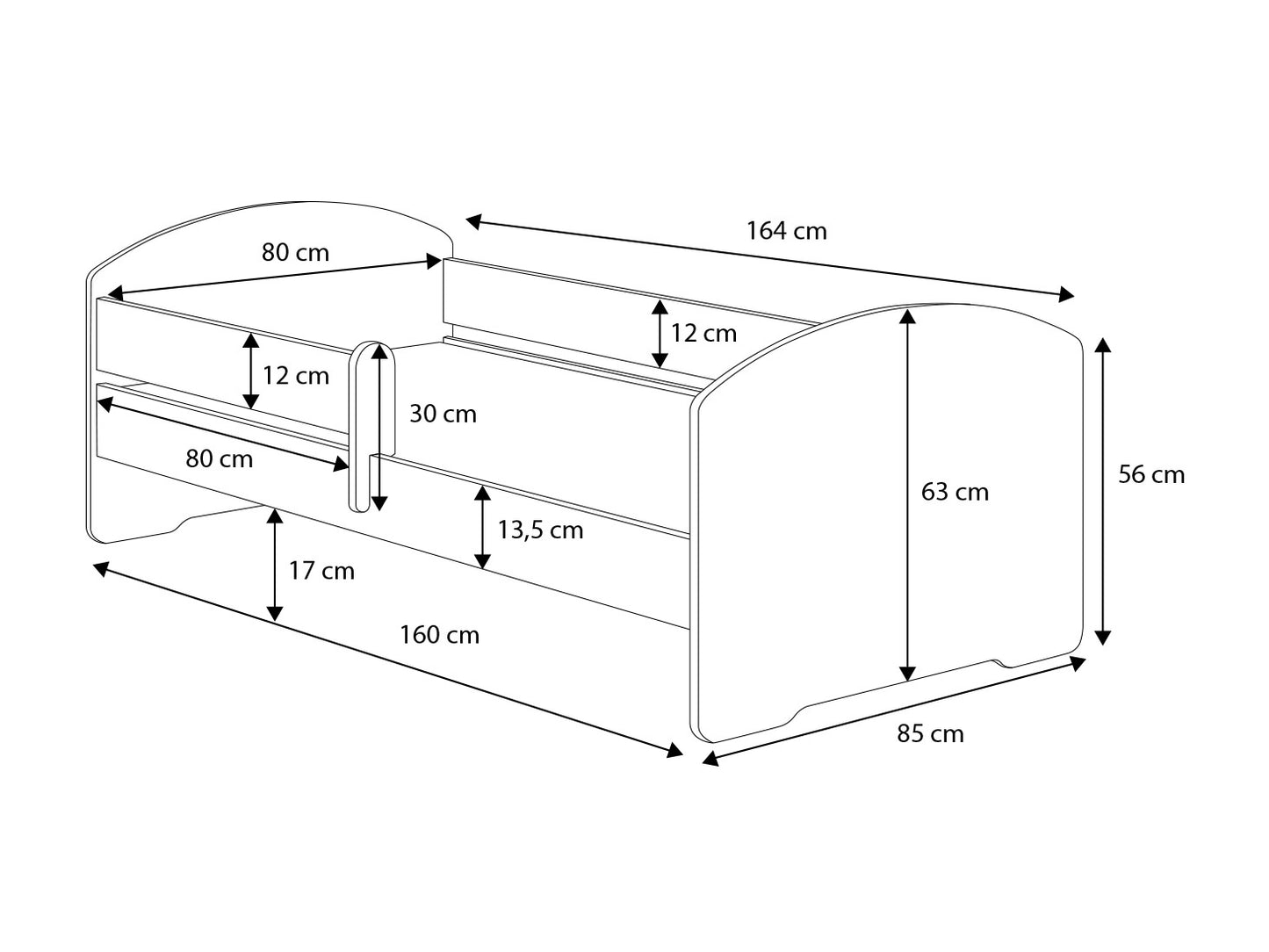 PEUTERBED - Veiligheid met Hekje - Wit/160x80 cm