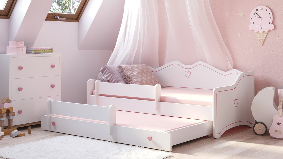 Kinderbed - Bedbank Functie - Wit/Roze - 160x80 cm