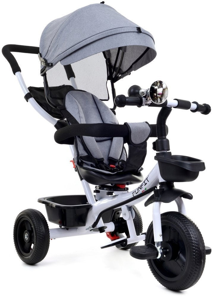 Driewieler - duwstang-veiligheidsgordel-roterende stoel - grijs-wit