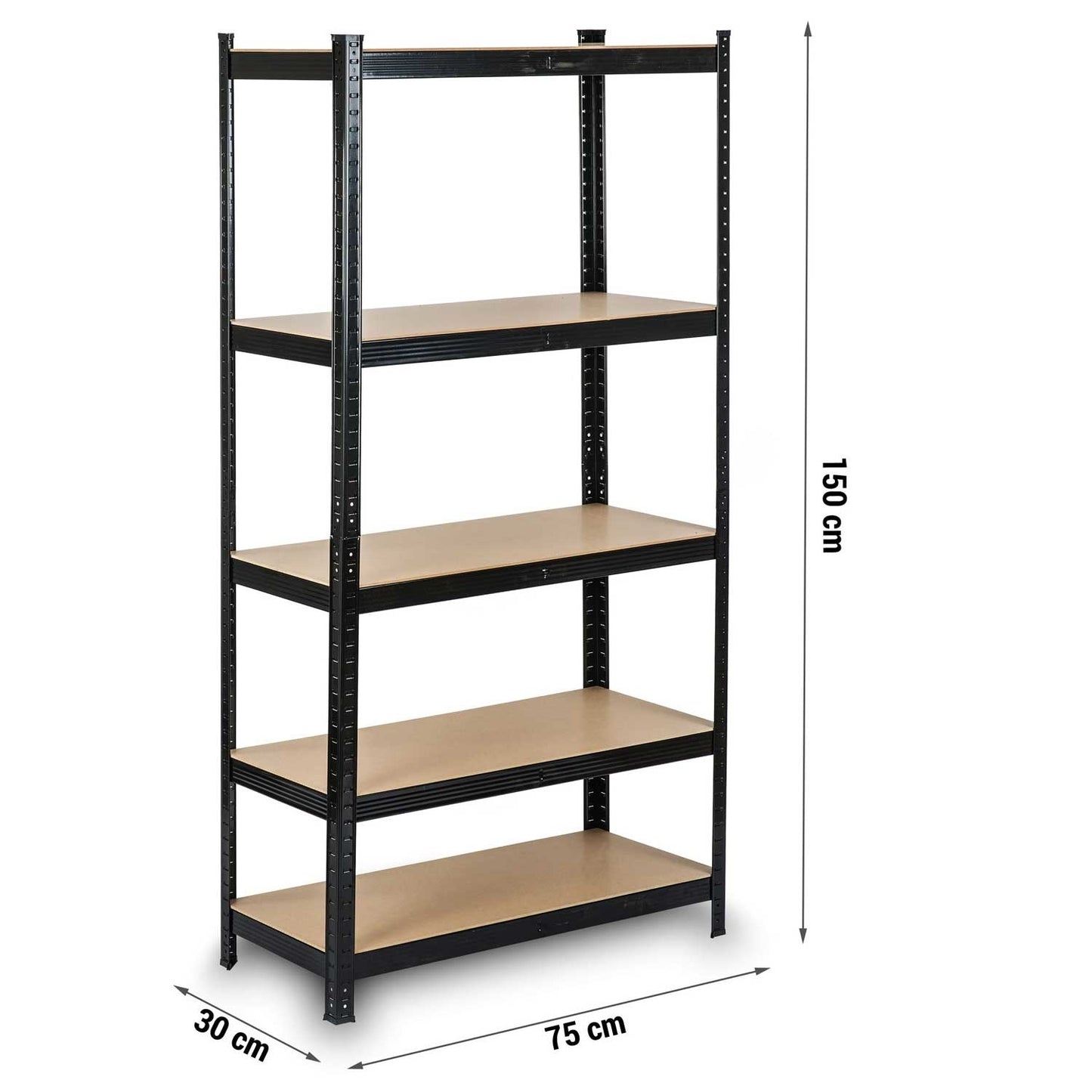 Stellingkast - 5 MDF-planken - 150x75x30 cm - zwart