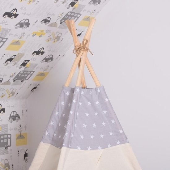 TIPI TENT - 100% Katoen - Inclusief Kussenhoezen - Beige/Grijs - H160xB120xD100 cm