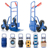 Steekwagen - opvouwbaar met handbescherming en rubberen wielen - blauw/rood
