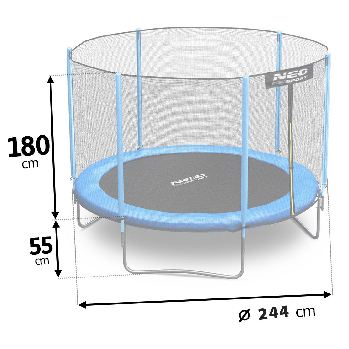 TRAMPOLINE - 244 cm met veiligheidsnet & ladder - Blauw