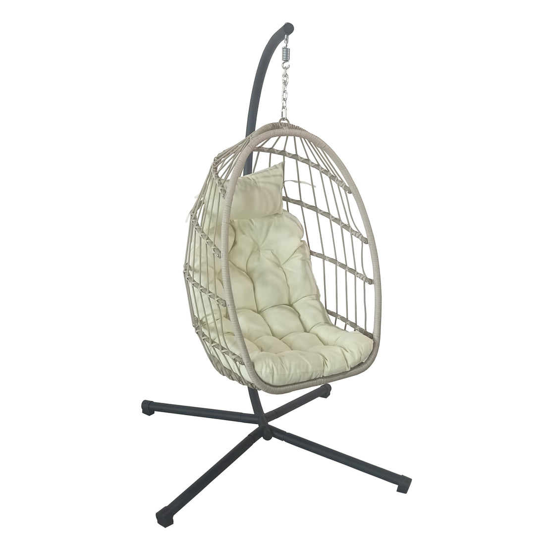 Hangstoel - Inklapbaar, PE Rattan, 160kg - Crème/Zwart/Beige
