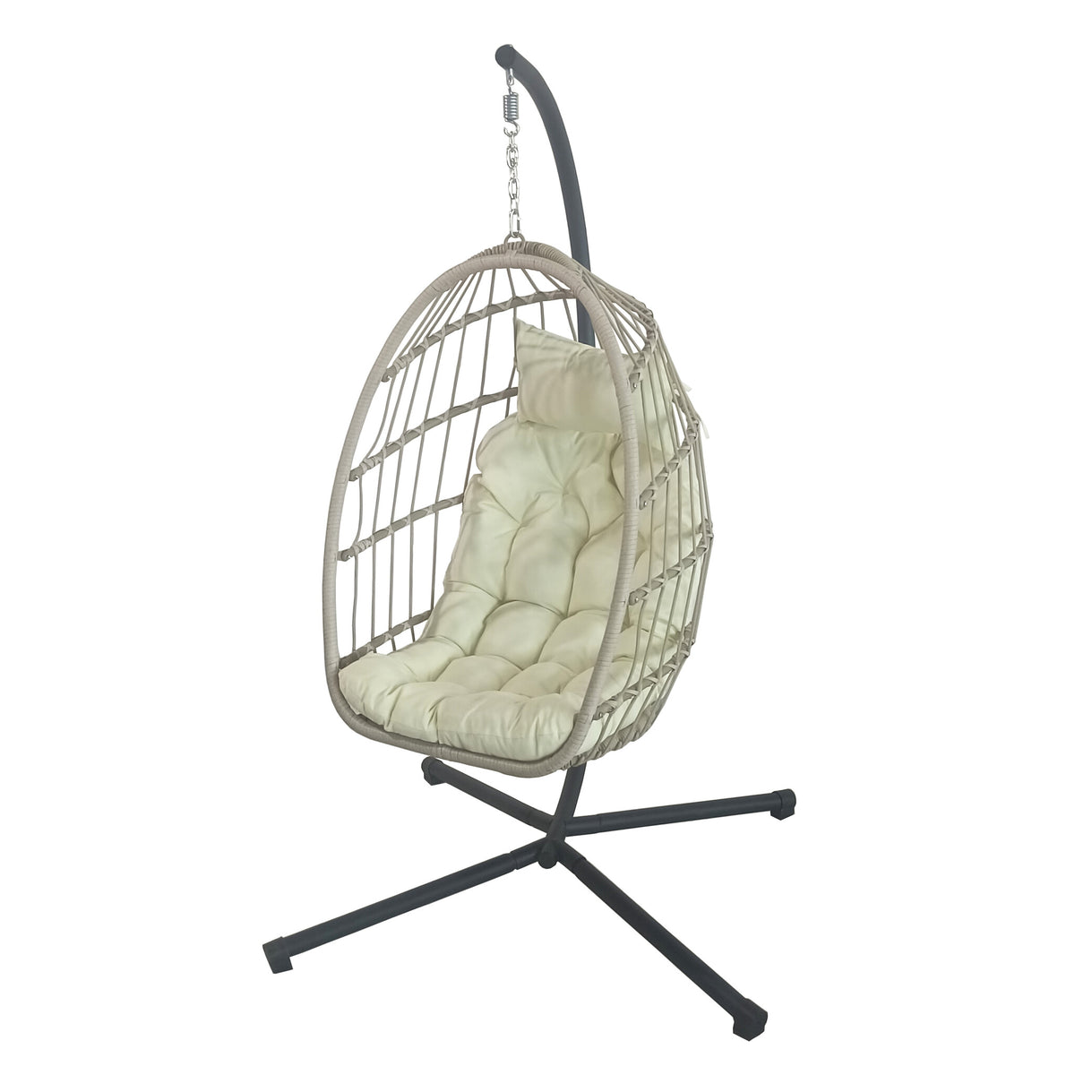 Hangstoel - Inklapbaar, PE Rattan, 160kg - Crème/Zwart/Beige