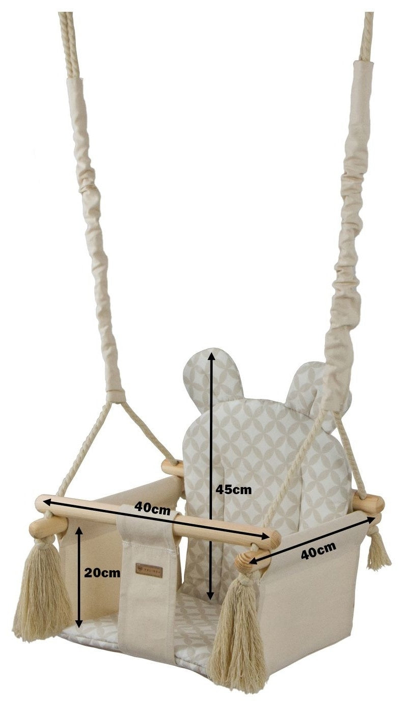 Baby Schommelstoel - 100% Katoen en Hout - Crème/Lichtroze