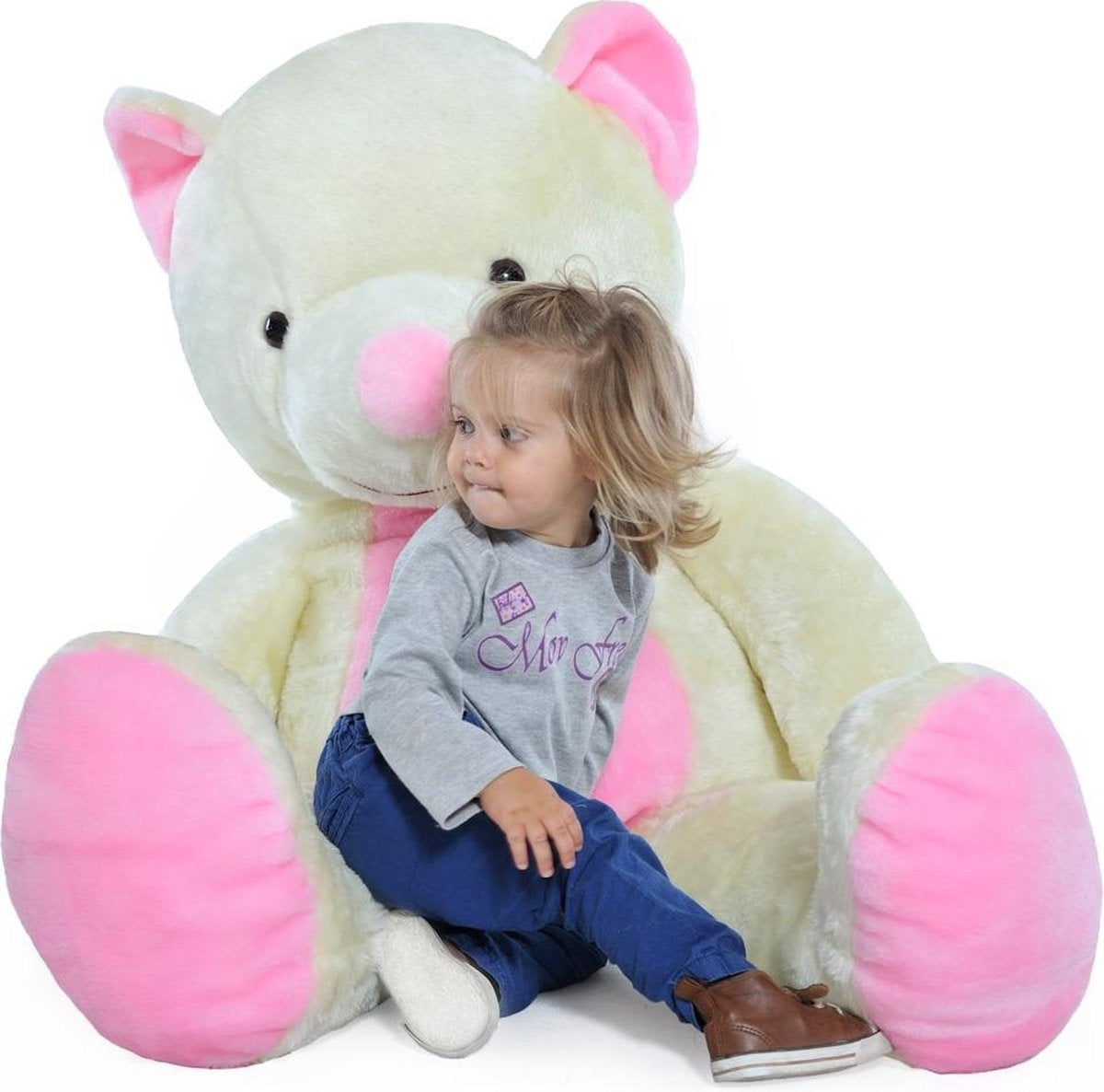 Knuffelbeer - 155cm Realistische Look - Wit/Roze