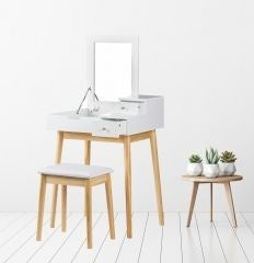 KAPTAFEL - Houten met Spiegel en 3 Lades - Wit
