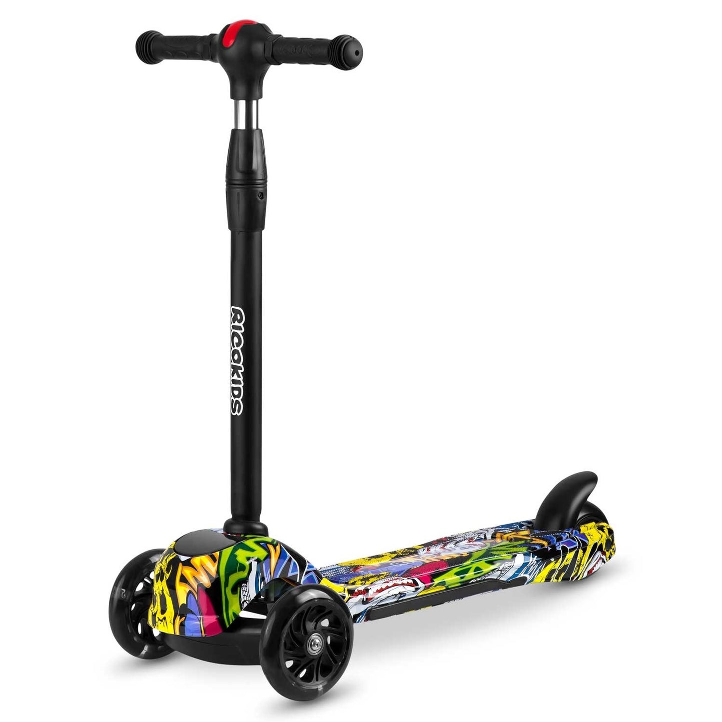 Kinderstep - 3 wielen met LED-verlichting - Zwart met multicolor graffiti