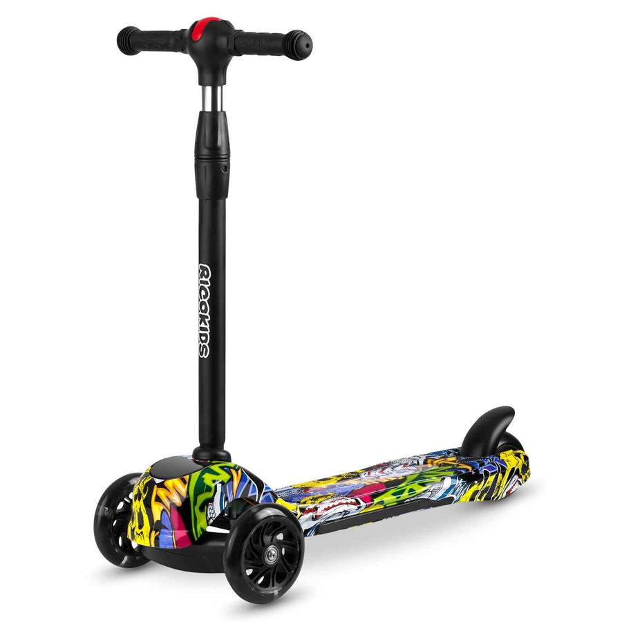 Kinderstep - 3 wielen met LED-verlichting - Zwart met multicolor graffiti
