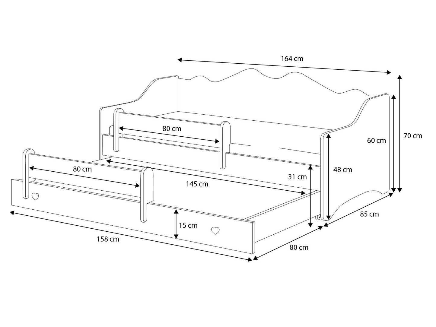 Kinderbed - Bedbank Functie - Wit/Roze - 160x80 cm