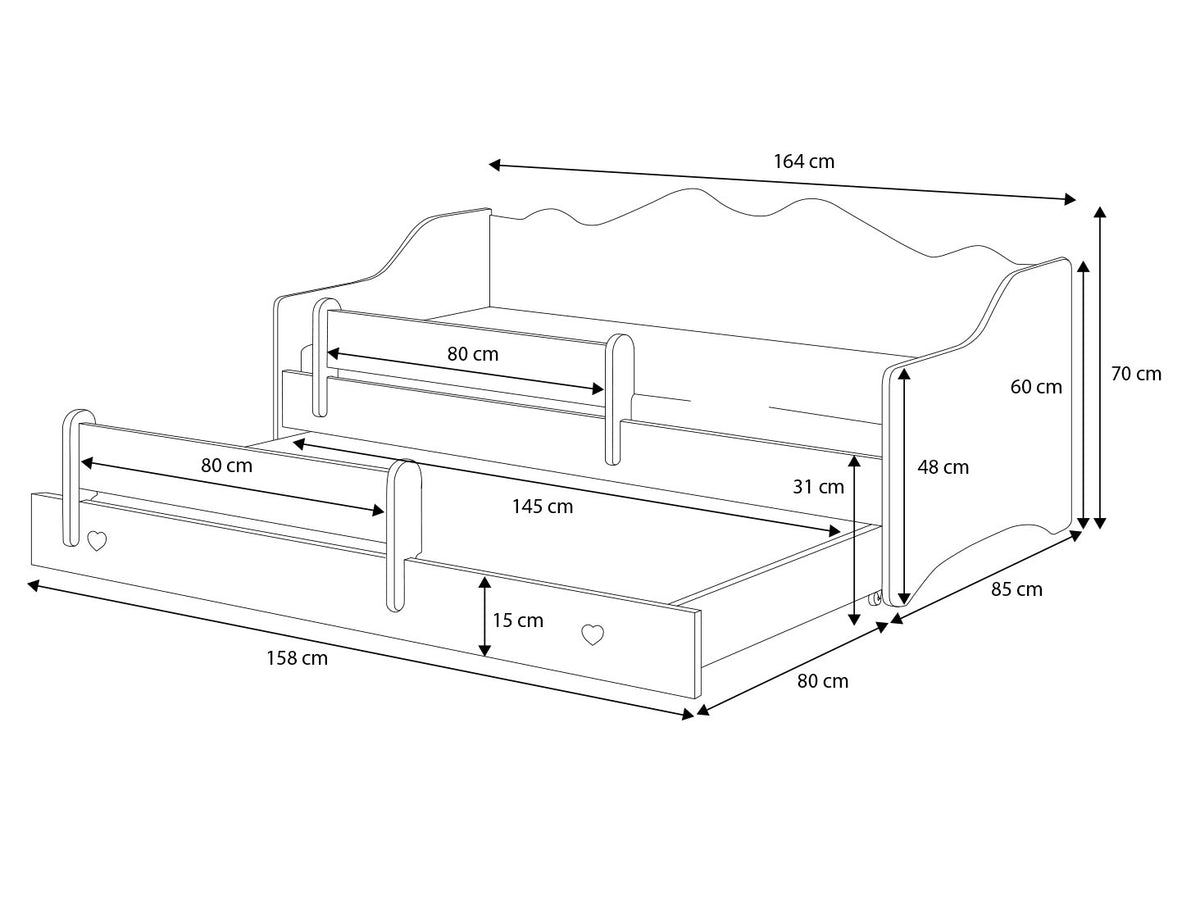 Kinderbed - Bedbank Functie - Wit/Roze - 160x80 cm