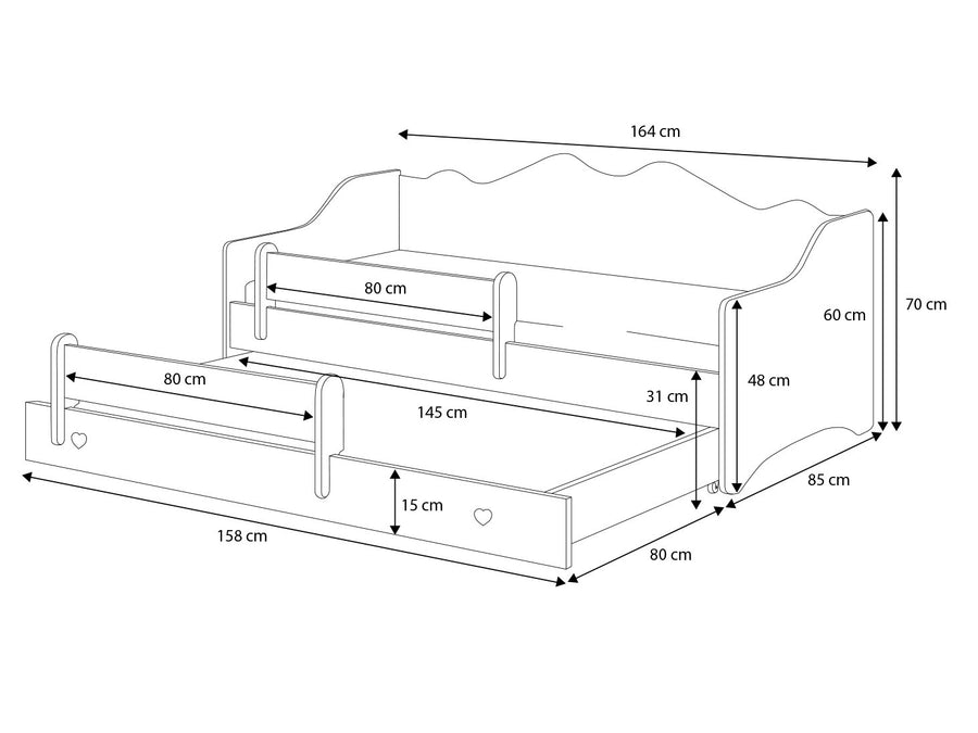 Kinderbed - Bedbank Functie - Wit/Roze - 160x80 cm