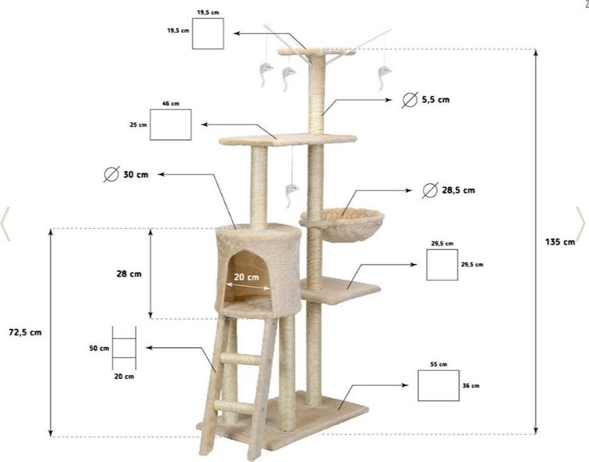 Kattenboom - Stabiel en Veilig - 135x97x55 cm Beige