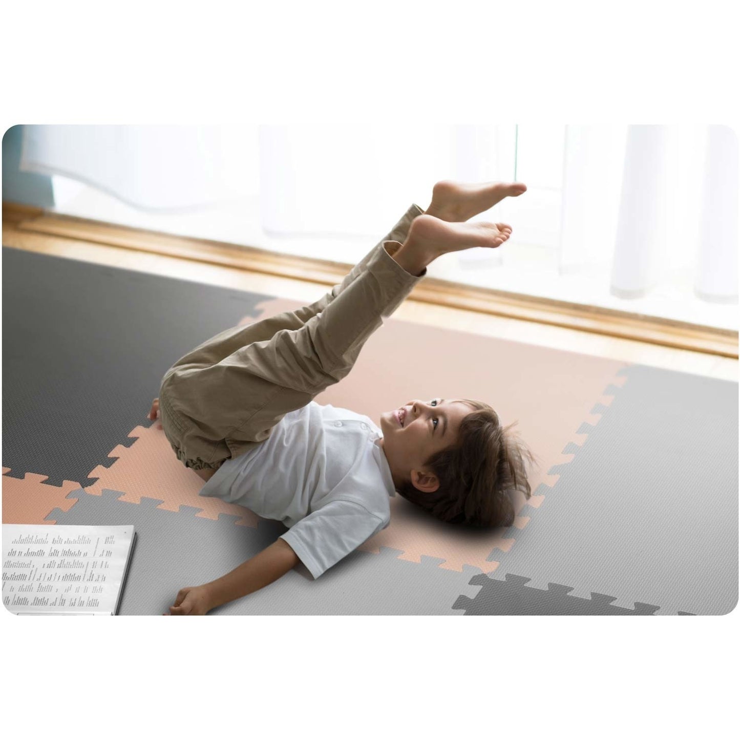 SPEELMAT - Foam Puzzelmat Antislip - Grijs-Perzik 180x180cm