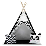 TIPI TENT - Natuurlijk Katoen met Kussens en Lampen - Wit/Zwart