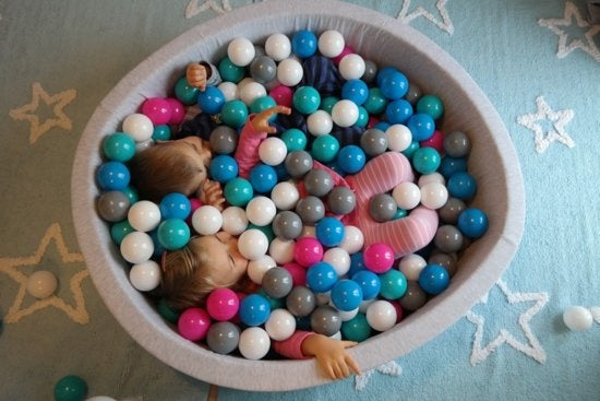 BALLENBAK - 300 Ballen - Wasbare Hoes - Wit/Grijs/Turquoise - 90cm