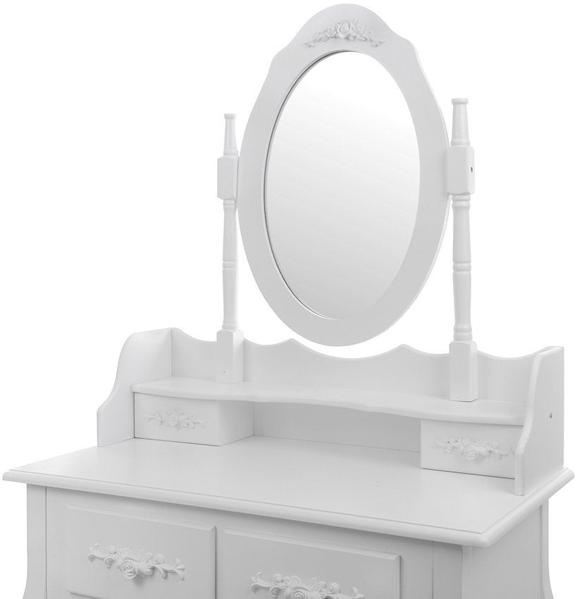 KAPTAFEL - kantelbare spiegel - 3 lades - met kruk - wit