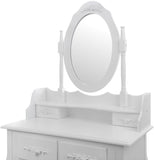 KAPTAFEL - kantelbare spiegel - 3 lades - met kruk - wit