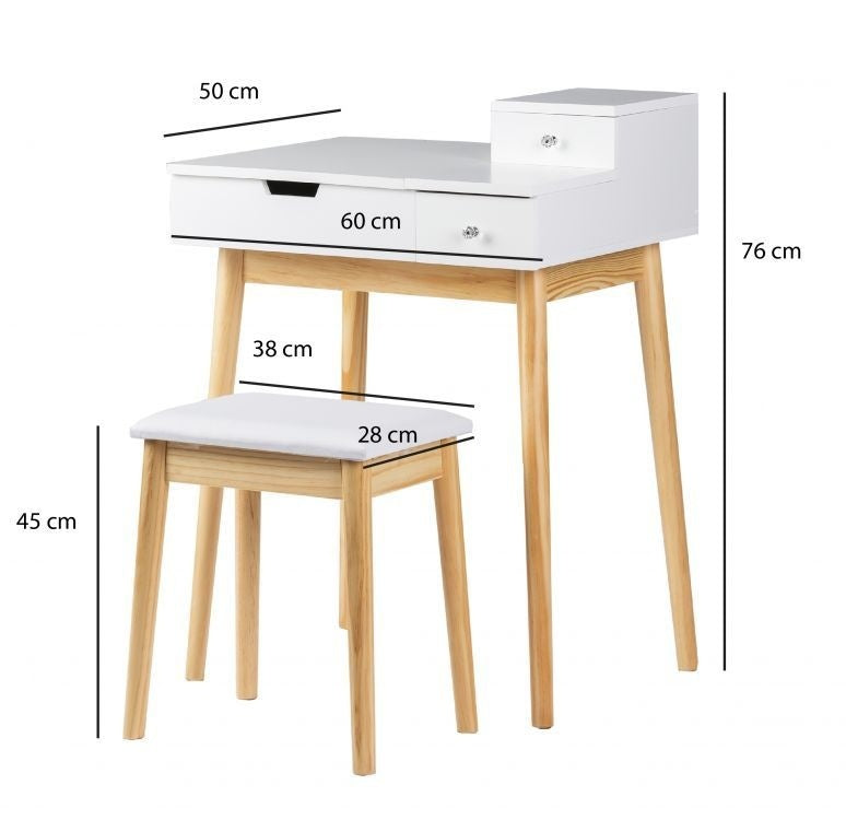 KAPTAFEL - Houten met Spiegel en 3 Lades - Wit