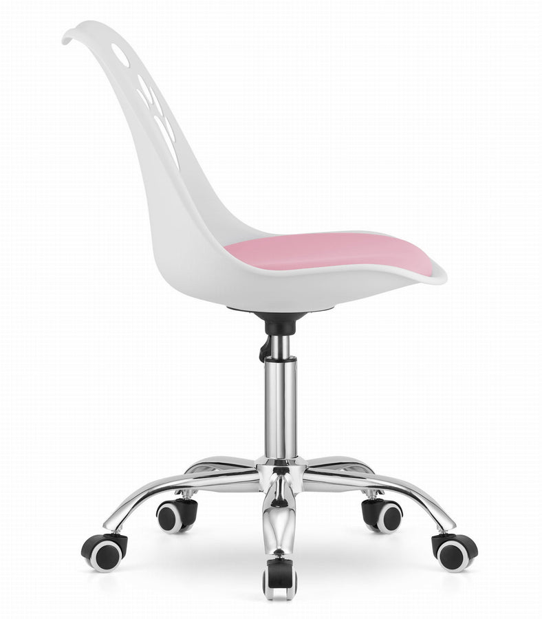 Kinderbureaustoel - Ergonomisch Design, Eco-lederen Kussen - Wit/Roze