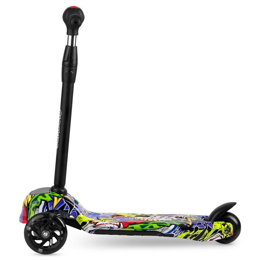 Kinderstep - 3 wielen met LED-verlichting - Zwart met multicolor graffiti