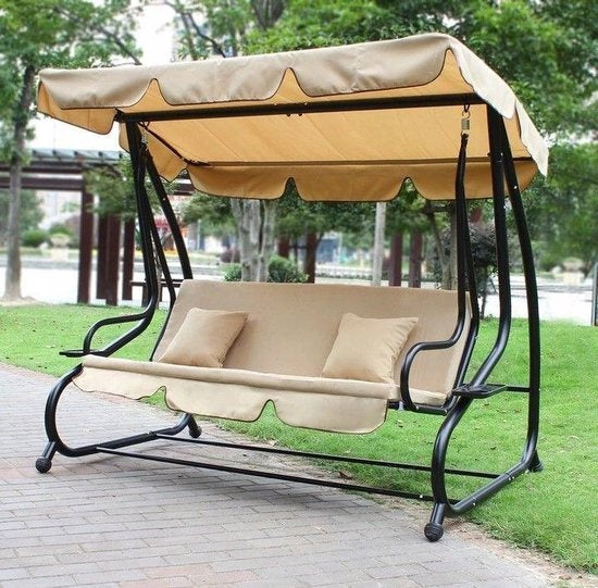 Schommelbank - 3-persoons, verstelbaar zonnedak, max 300 kg - Beige