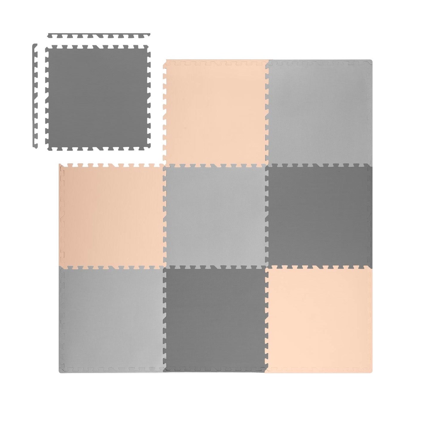 SPEELMAT - Foam Puzzelmat Antislip - Grijs-Perzik 180x180cm