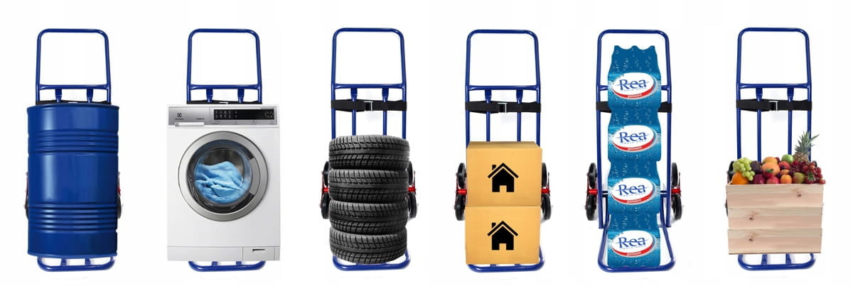 Steekwagen - opvouwbaar met handbescherming en rubberen wielen - blauw/rood