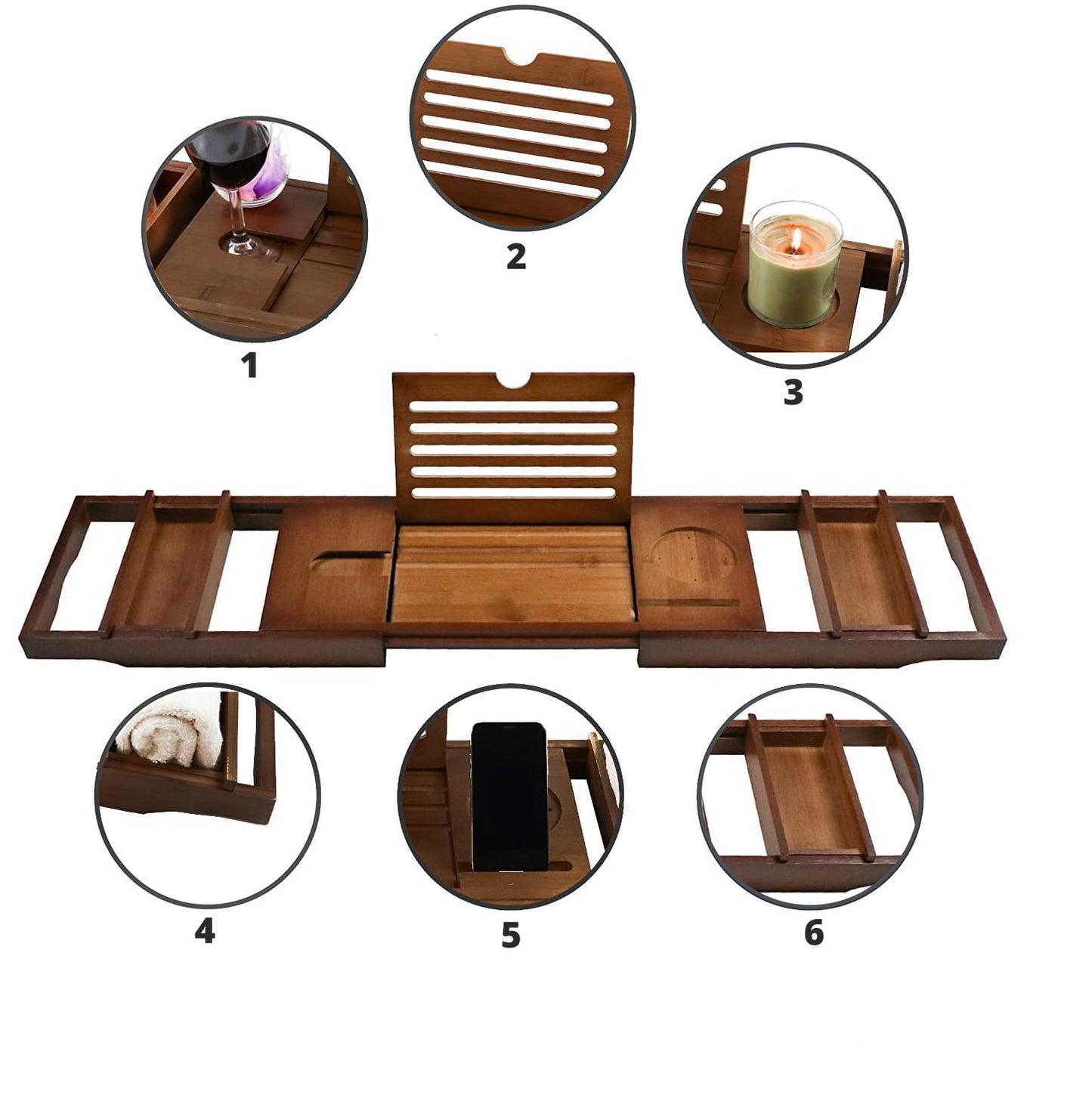 Bamboe Badplank - Wijnglashouder - 75-110cm