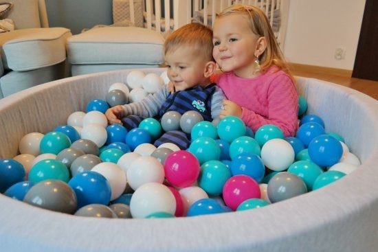 BALLENBAK - 300 Ballen - Wasbare Hoes - Wit/Grijs/Turquoise - 90cm