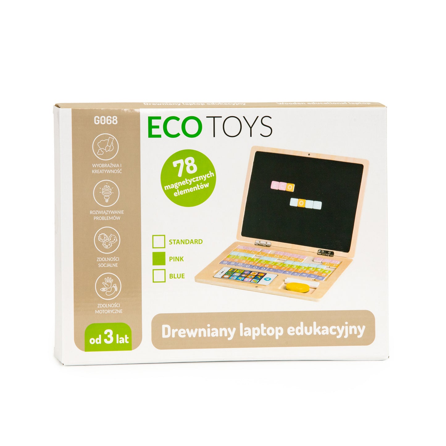 Houten speelgoed laptop - 2-in-1 krijtbord en magneetbord - 30x22 cm