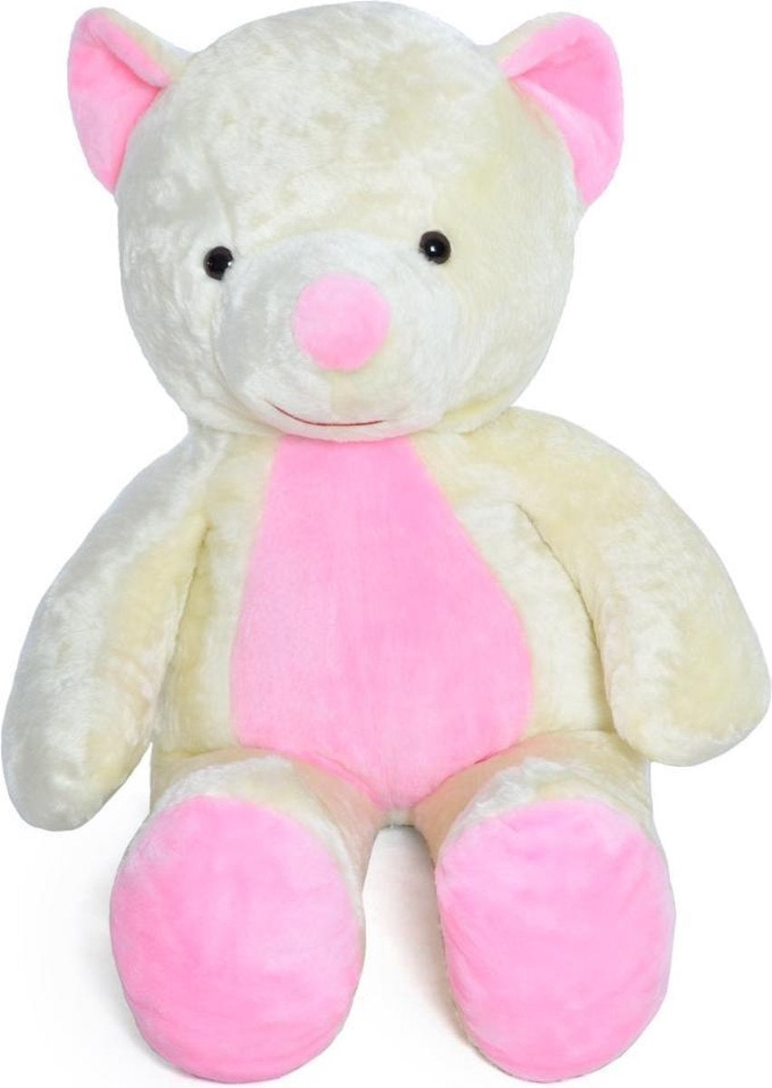Knuffelbeer - 155cm Realistische Look - Wit/Roze