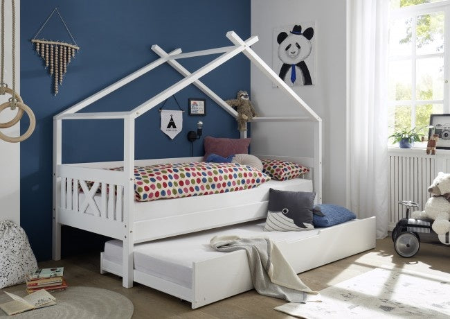 HUISBED - grenenhout met logeerbed lade - wit 90x200 cm