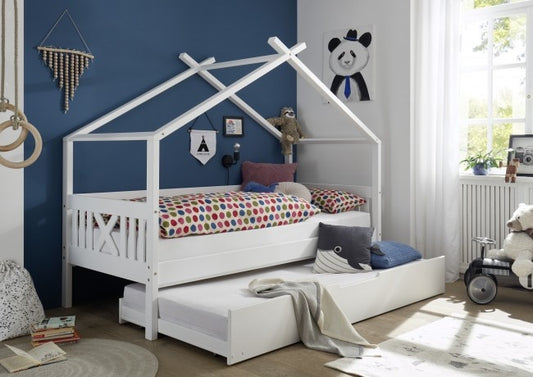 HUISBED - grenenhout met logeerbed lade - wit 90x200 cm