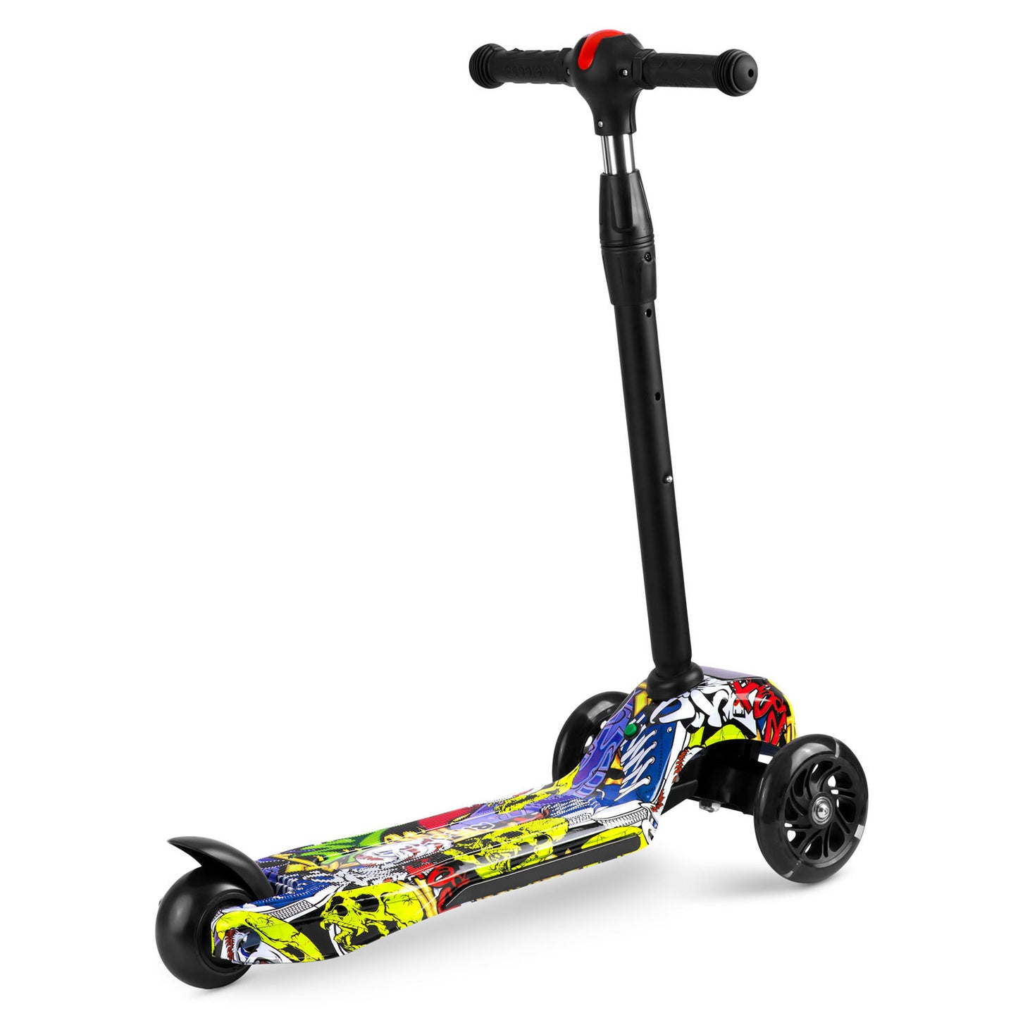 Kinderstep - 3 wielen met LED-verlichting - Zwart met multicolor graffiti