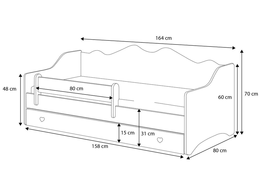 kinderbed - bedbank met opberglades en veiligheidsbarrière - wit/grijs - 160x80 cm