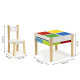 KINDERTAFEL EN STOELTJES - afneembaar tafelblad met bouwplaten - hout/wit/rood/geel/groen/blauw