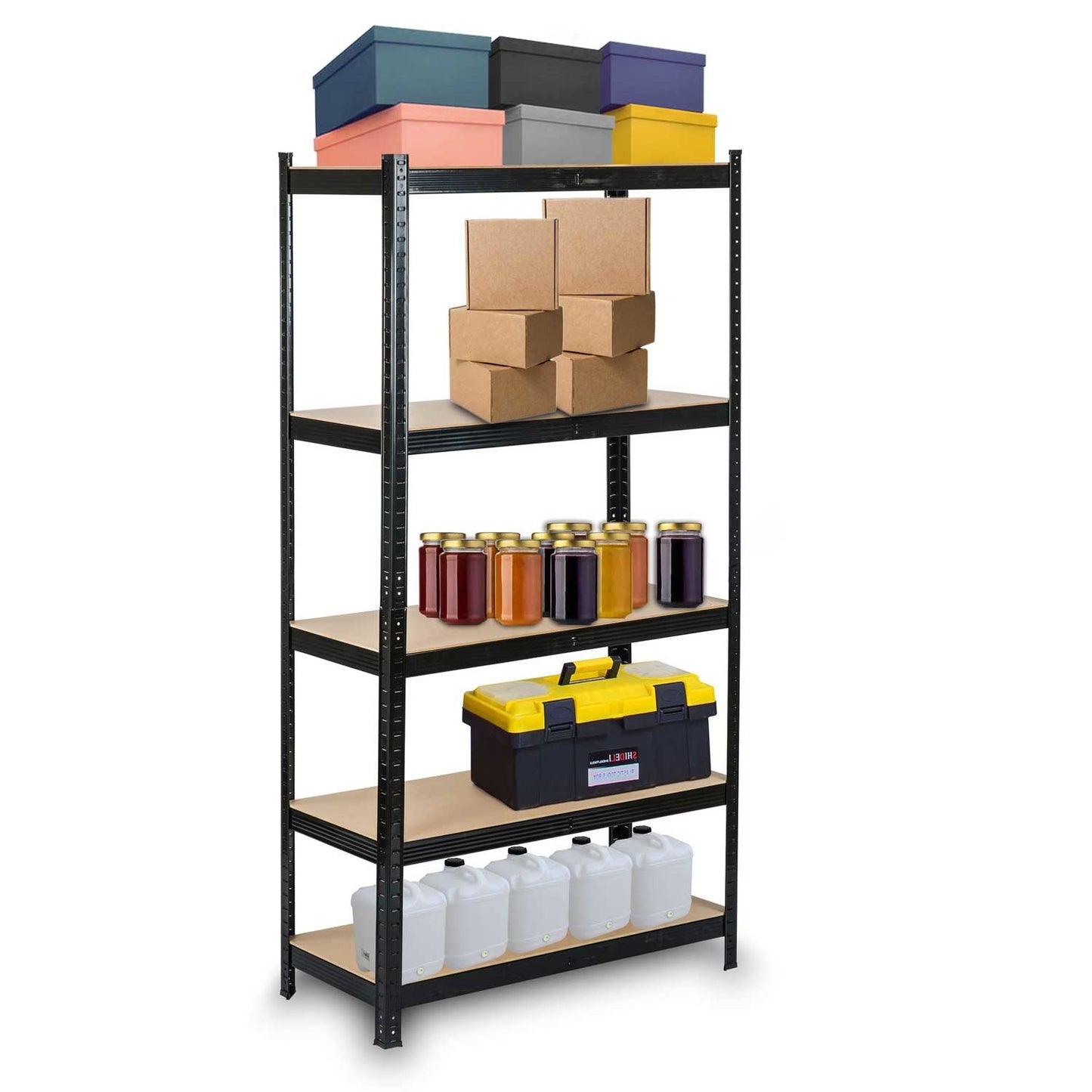 Stellingkast - 5 MDF-planken - 150x75x30 cm - zwart