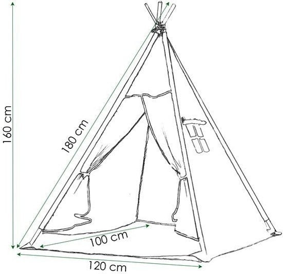 TIPI TENT - 100% Katoen - Inclusief Kussenhoezen - Beige/Grijs - H160xB120xD100 cm