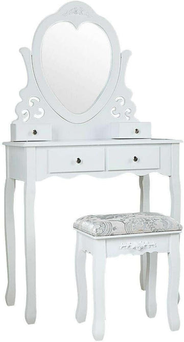Kaptafel - Hartvormige Spiegel - 4 Lades - Wit